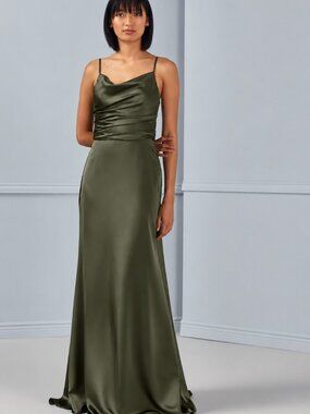 Amsale Cody Bridesmaid Dress Olive Green Satin Gown Size 10